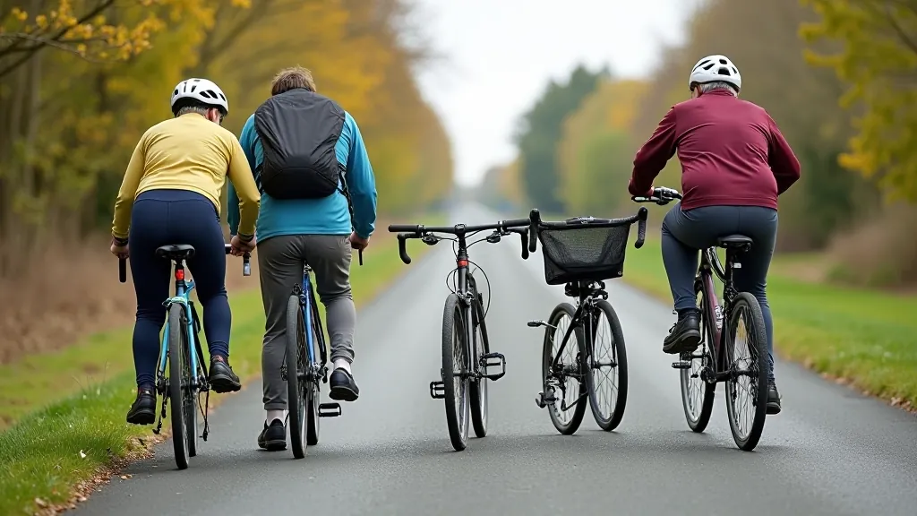 Different types of bikes and comfort gear laid out for comparison