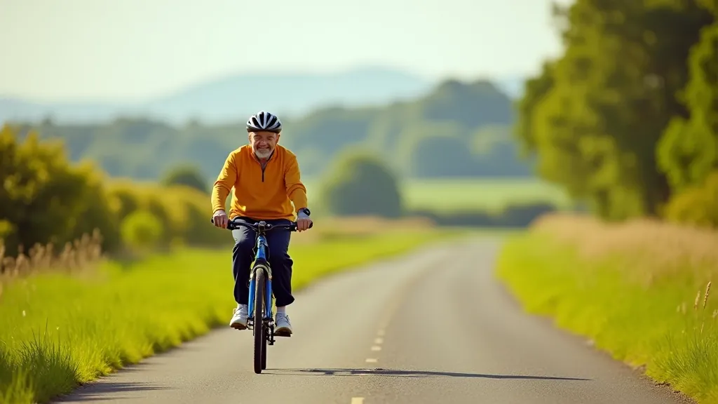 Senior cyclist enjoying a ride on the Dungarvan to Waterford Greenway on a sunny day